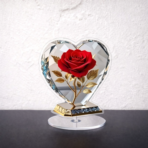 Acrylique 2d coeur rose 1 Cœur de Rose Bohème – 2D Plat🌹