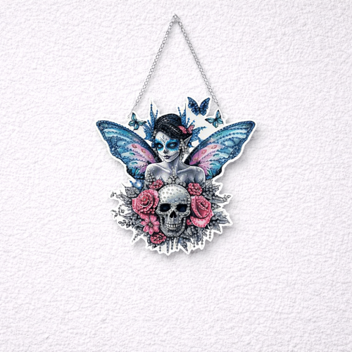 Acrylique 2d mexican girl skull 1 Suspension Féminine Papillon – 2D Plat 🦋💀