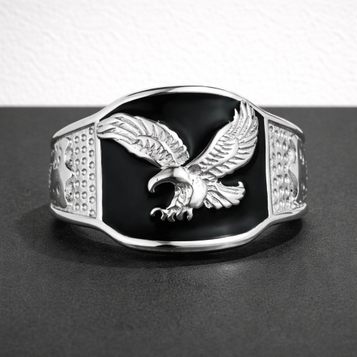 Bague aigle Bague Aigle argentée & noir 🦅🖤