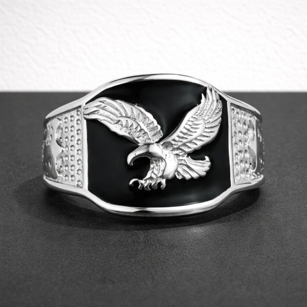 Bague Aigle argentée & noir 🦅🖤