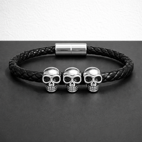 Bracelet 3 cranes Bracelet tressé & triple crâne 🖤