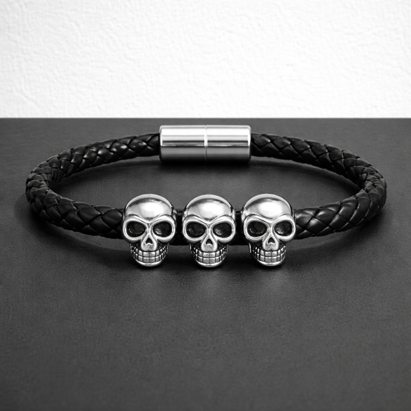 Bracelet 3 cranes Bracelet tressé & triple crâne 🖤