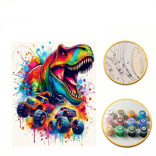 Kit de peinture par numéro dinosaure 1 Dinosaure Monster Truck - Kit Peinture par Numéro 🦖