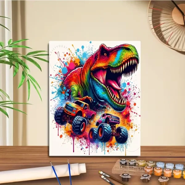 Kit de peinture par numéro dinosaure 2 Dinosaure Monster Truck - Kit Peinture par Numéro 🦖